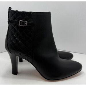 Brooks Brothers Black Leather Booties 3" Heel Quilted Zipper Buckle Size 8.5